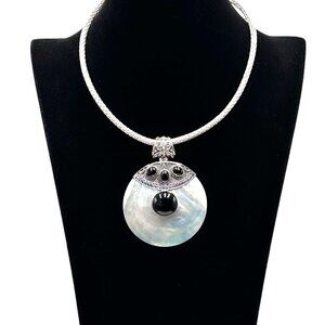 Suarti BA Merav Pendant Choker Necklace Pearl Onxy Sterling Silver